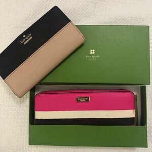 Bundle of 2 Kate Spade Black, Tan, and Pink Wallet Duo